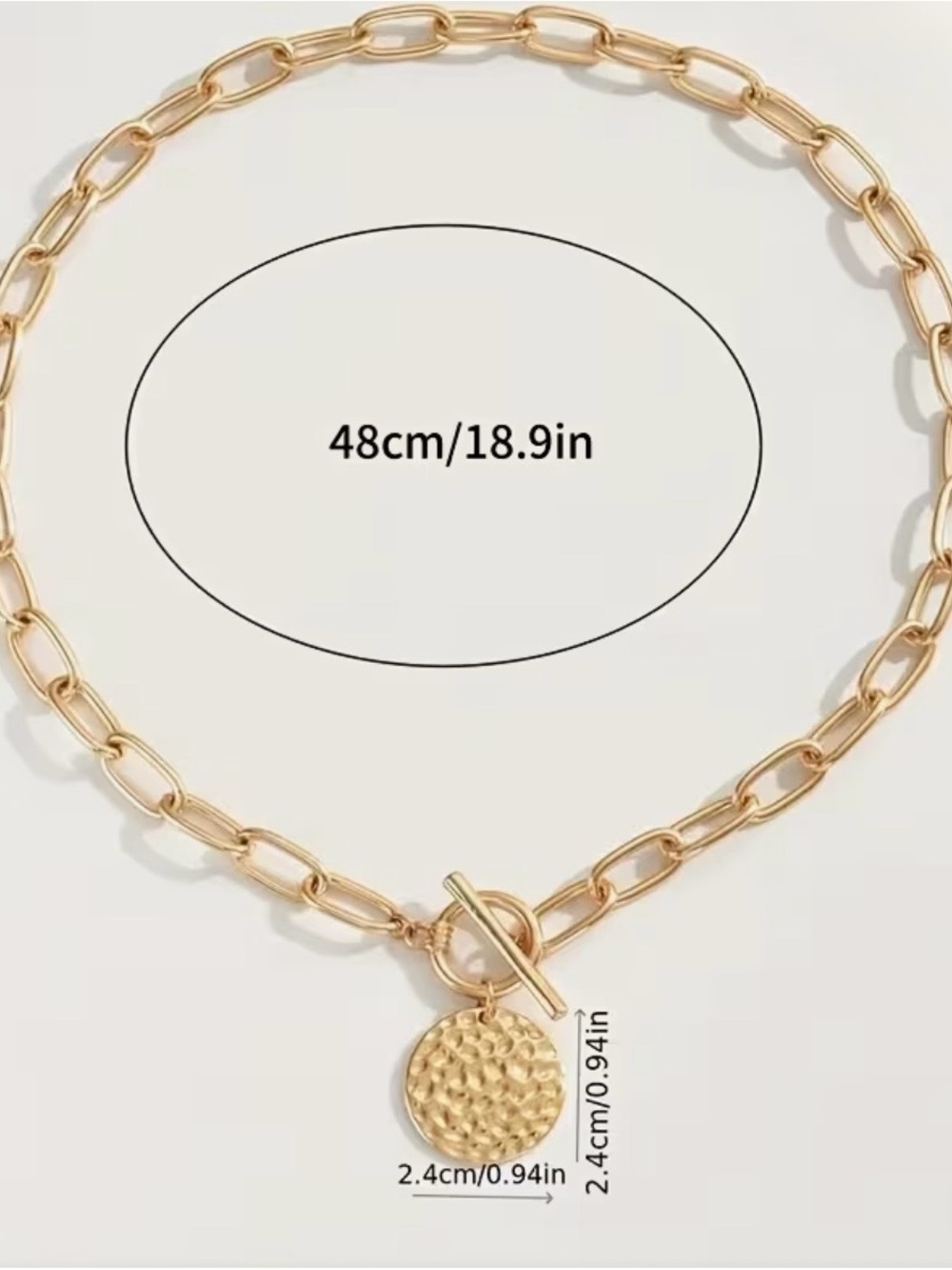 Gold Textured Coin Toggle Necklace - Women Jewelry - Picture 2 of 4